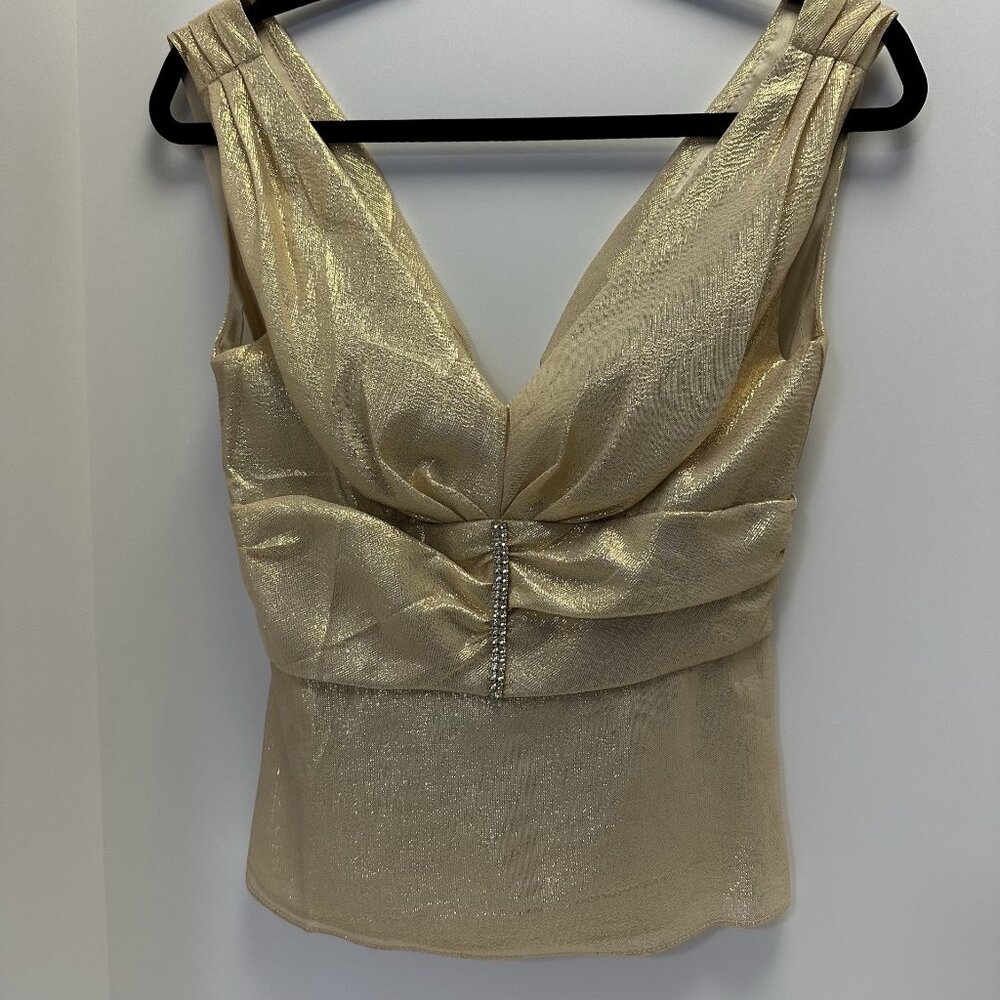 Jessica Howard Vintage Top Size 6 Gold Metallic with Rhinestones Sleeveless